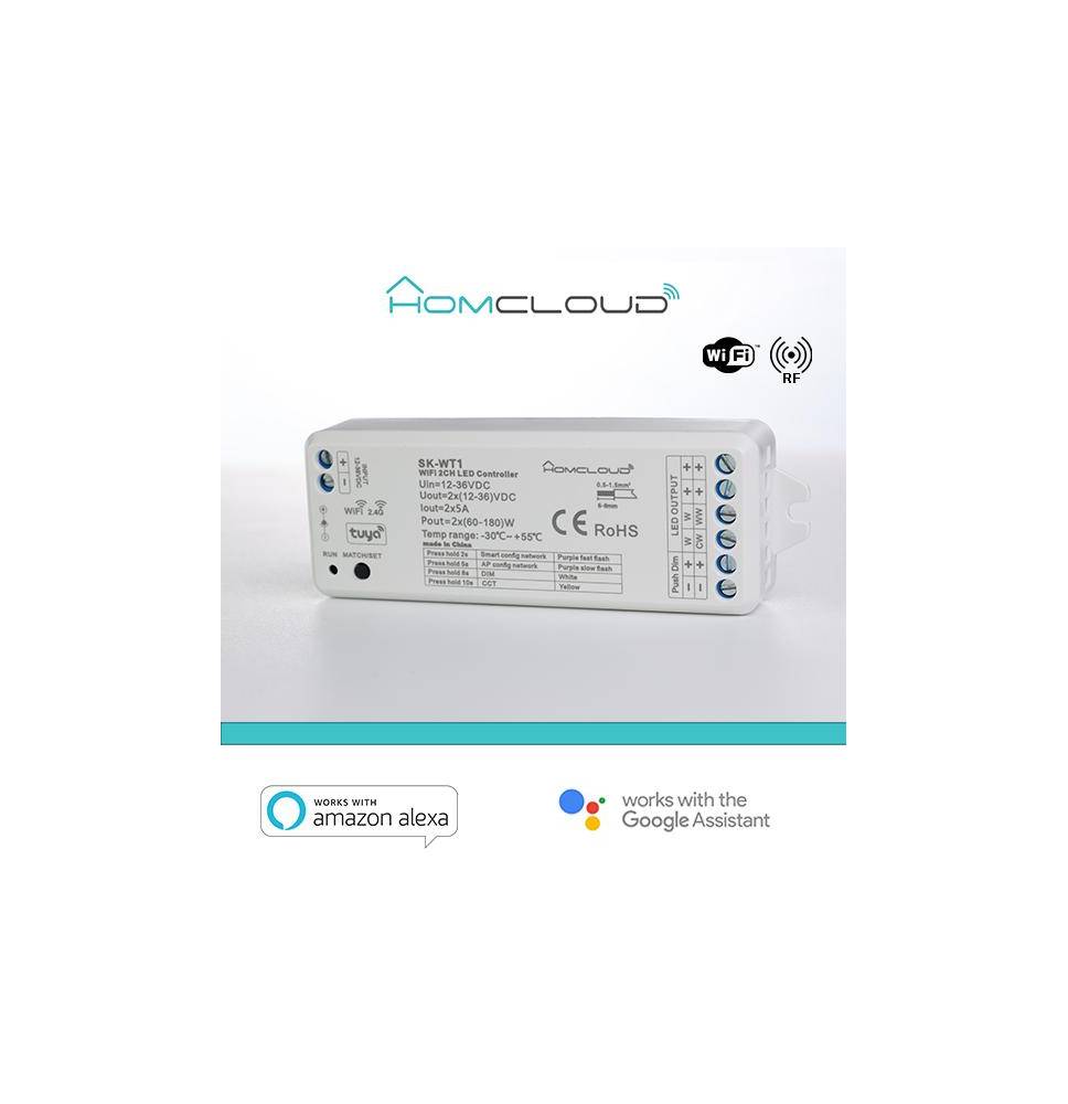 Ricevitore DIM +pulsante 12/36V DC,2CH*5A, Wi-Fi+RF 2.4G CCT