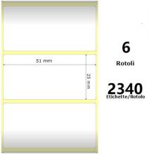 White 51x25mm, 2340 Et/Rotolo Z-2000D 2x1x1 Core, 6 Rolls
