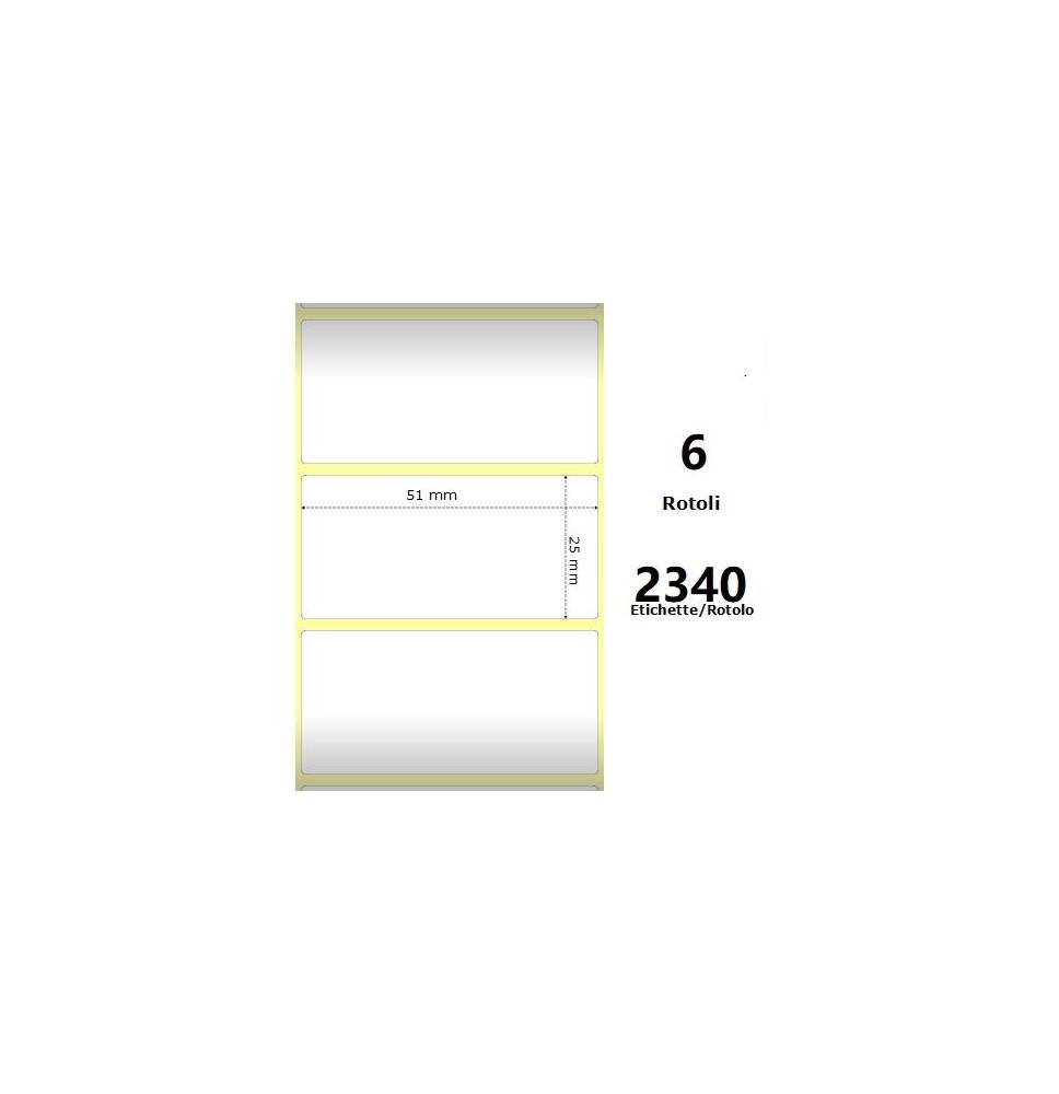 White 51x25mm, 2340 Et/Rotolo Z-2000D 2x1x1 Core, 6 Rolls