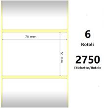 White 76x51mm, 2750 Et/Rotolo Z-2000D 3x2x3 Core, 6 Rolls
