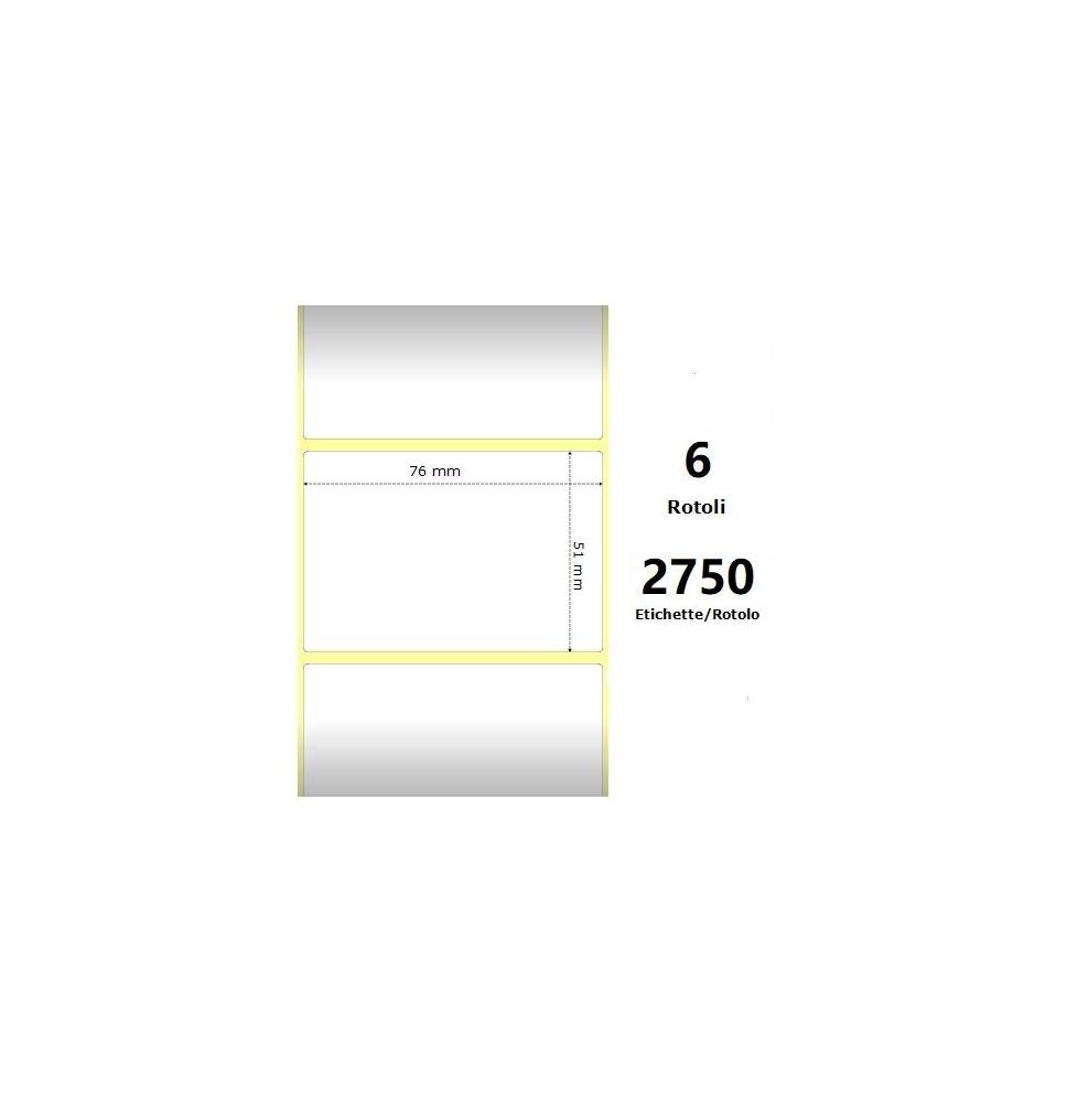 White 76x51mm, 2750 Et/Rotolo Z-2000D 3x2x3 Core, 6 Rolls
