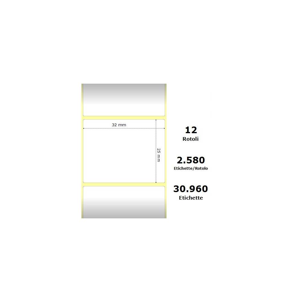White 32x25mm, 2580 Et/Rotolo Z-2000D 1.3x1x1 Core, 12 Rolls