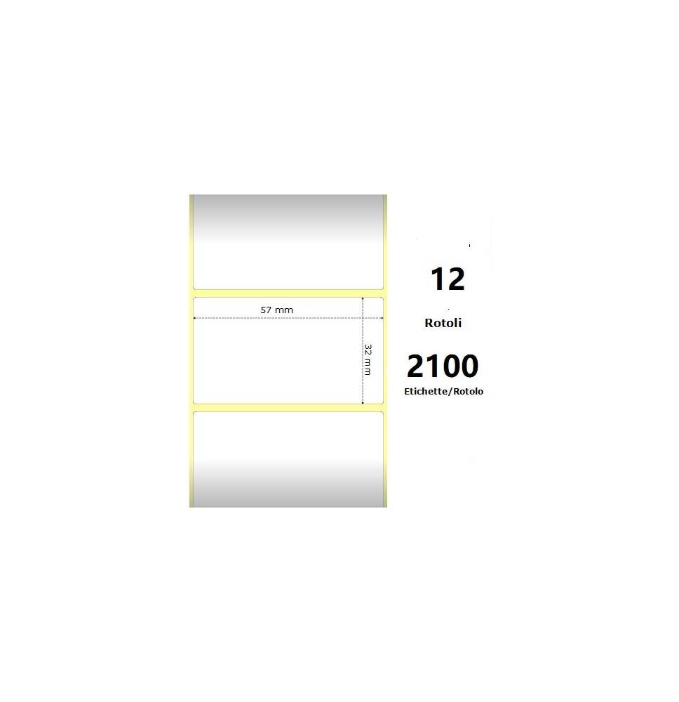 White 57x32mm, 2100Et/Rotolo Z-2000D,2.2x1.3x1Core,12 Rolls
