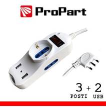 Multipresa 3pos bipasso + bipasso/schuko + USB spina16A +int