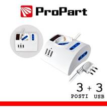 Multipresa 3pos tavolo bipasso + bip/schuko + USB sp16A +int