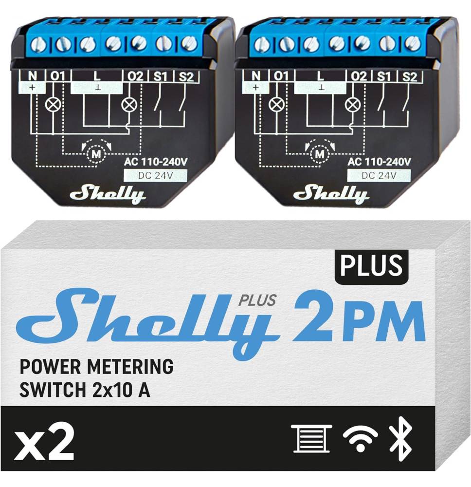 Shelly Plus 2PM DOUBLE PACK - Smart Relay 16A  AC/DC WiFi