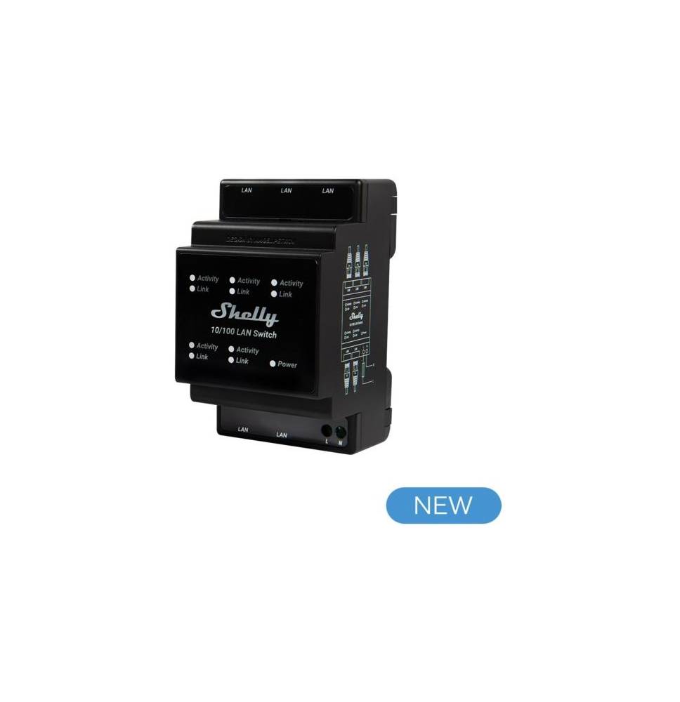 Shelly LAN Switch - Interrut DIN rail con 5 porte RJ45 ether
