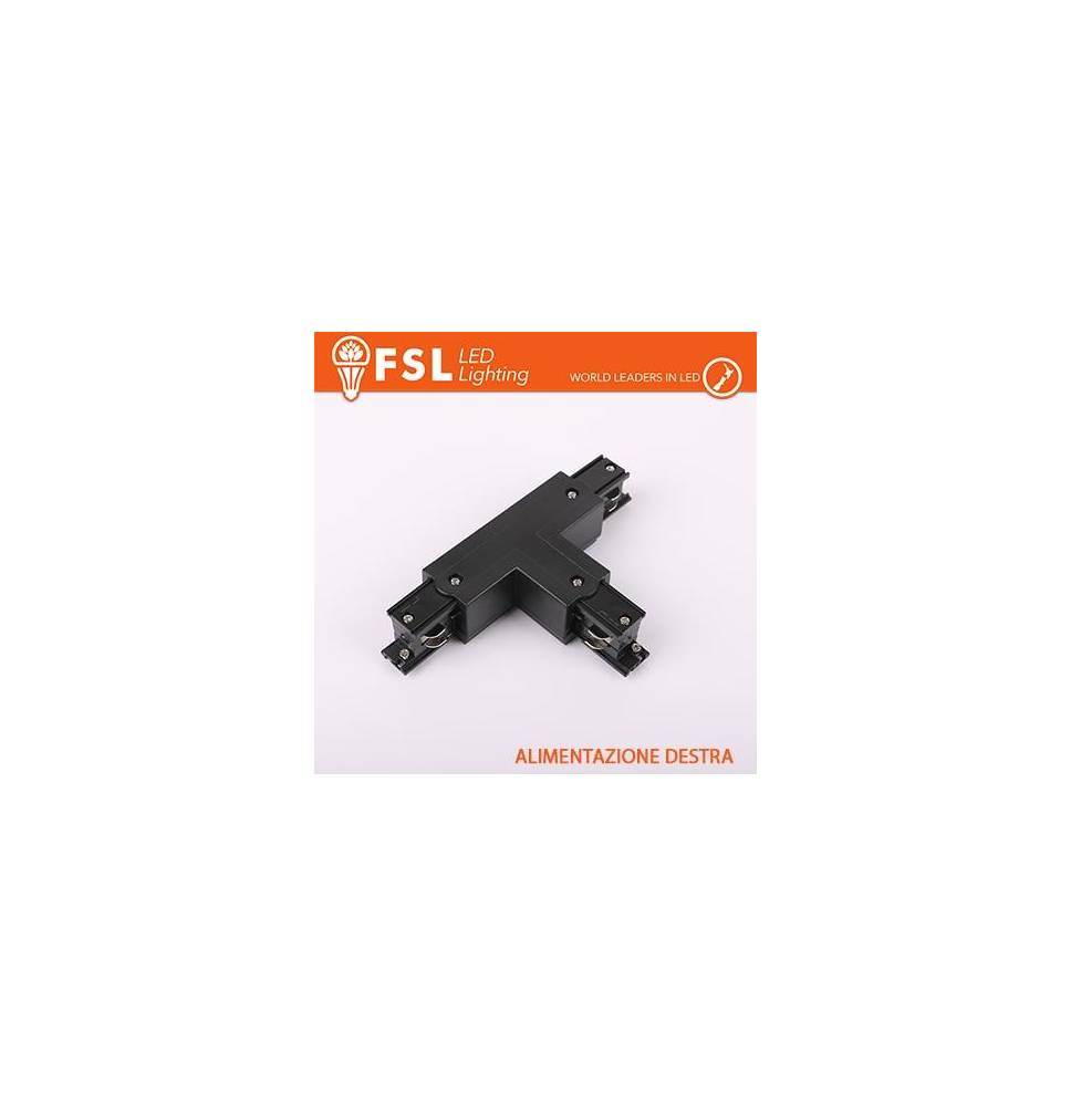 FSL Connettore Forma T destra per Binario Trifase - Colore NERO