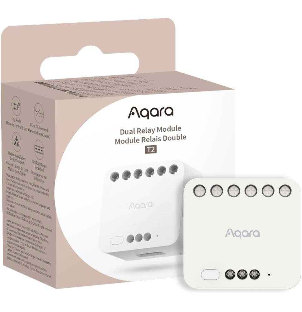 Aqara Modulo Relè Doppio T2 Zigbee - Luci/prese/tapparel/garage + contatto pulit