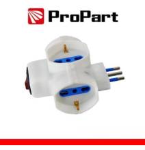 Adattatore 3 prese 2P+T 10/16A bipasso/Schuko con interrutt. Spina 10A