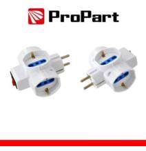 Adattatore 3 prese 2P+T 10/16A bipasso/Schuko con interrutt. Spina Schuko