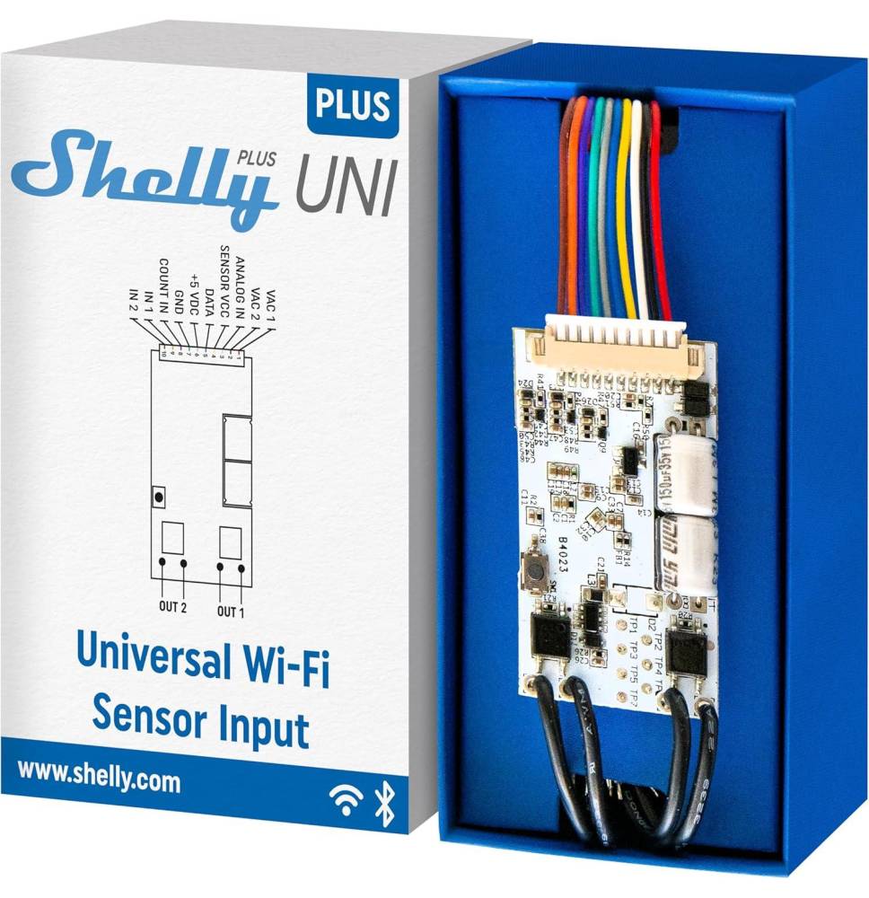 Shelly Plus Uni | Modulo Intelligente con Contatti Puliti Gestito via Wi-Fi e BL