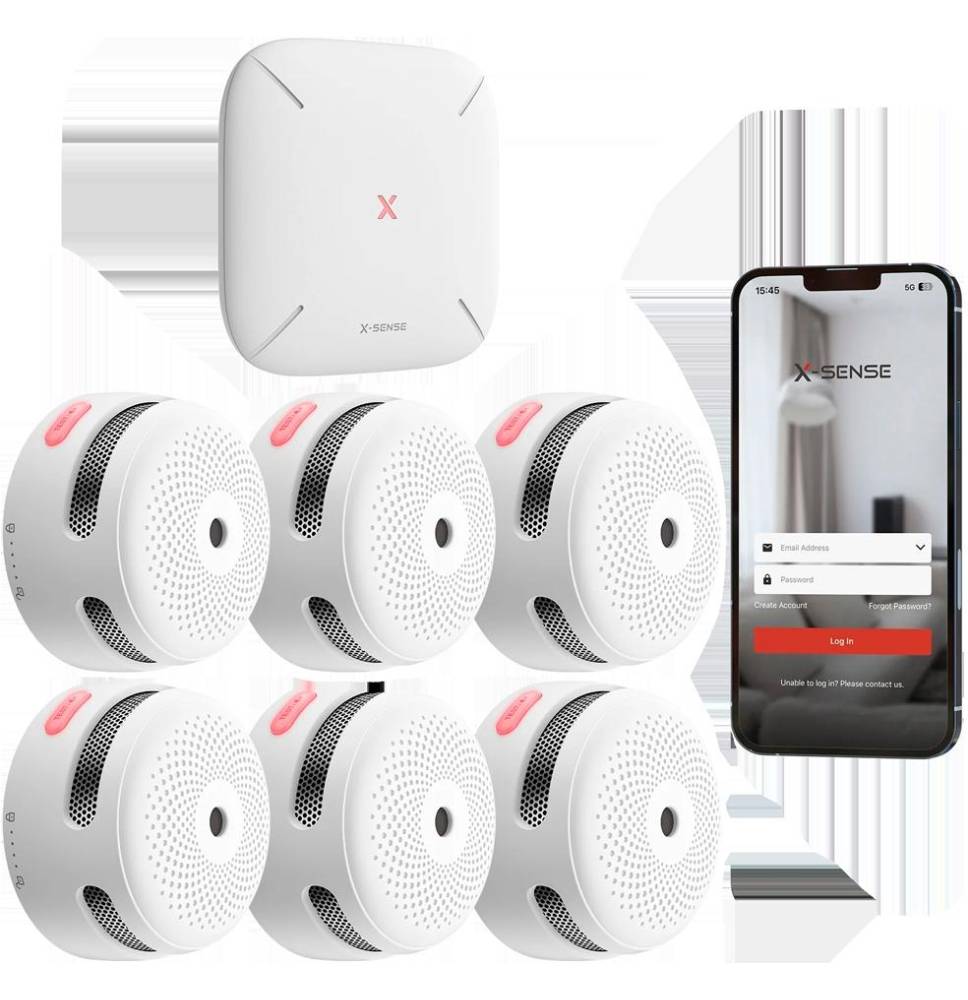 X-Sense KIT 6x Sensori Fumo Link+PRO a batteria sostituibile con centralina RF