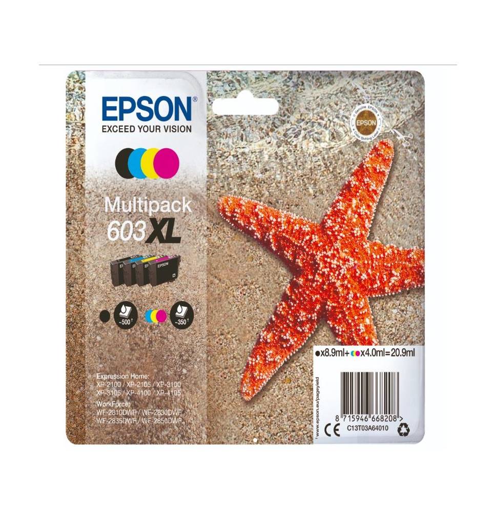 CARTUCCE ORIGINALE EPSON 603XL MULTIPACK 4 NERO E COLORI STELLA MARINA